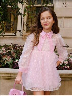 Lola + The Boys Pink Sheer Bow Collar Tulle Party Dress